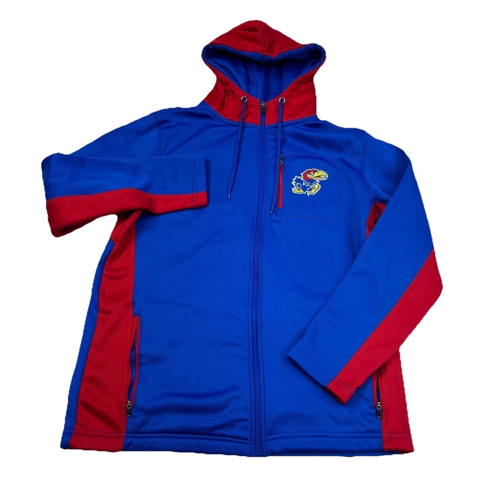 Kansas Jayhawks Jacket Men Medium Blue Red Sweatshirt Hoodie Track Warm Up Adult